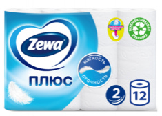 Туалетная бумага Zewa Плюс Белая, 2 слоя, 12 рулонов